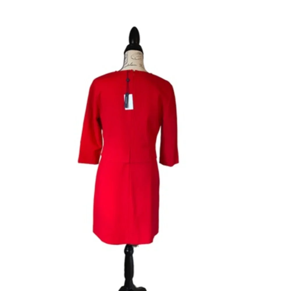 Magaschoni Red Dress‎ Cocktail Size 8 Stretchy 3/4 Sleeve Business Career